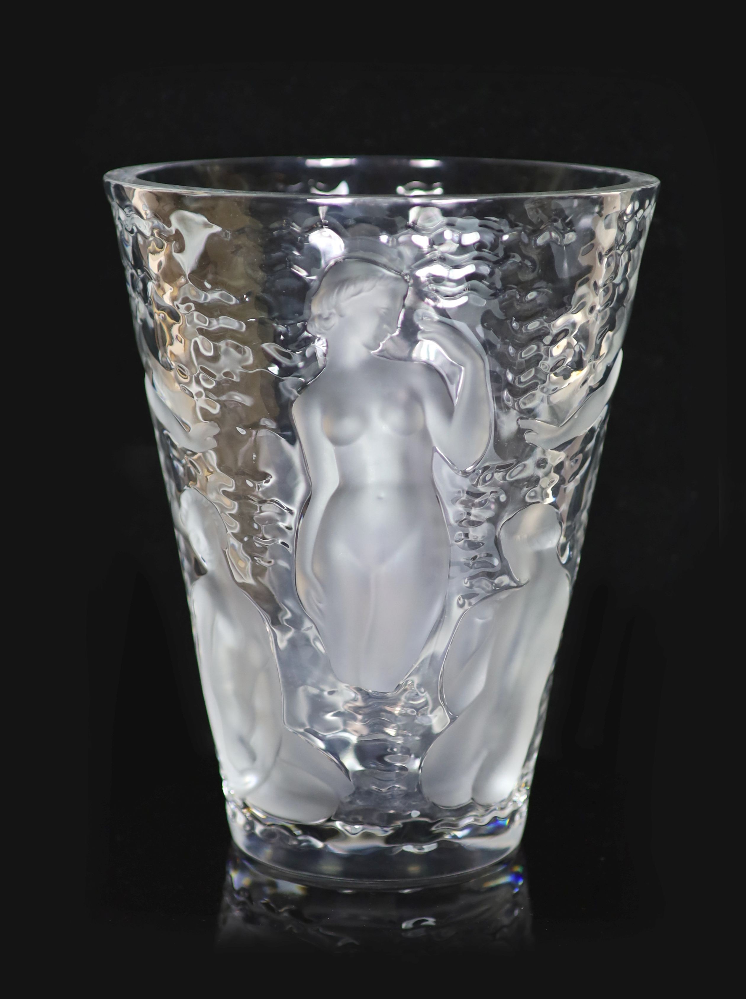 A Lalique 'Ondines' frosted glass vase, post war, 24cm high